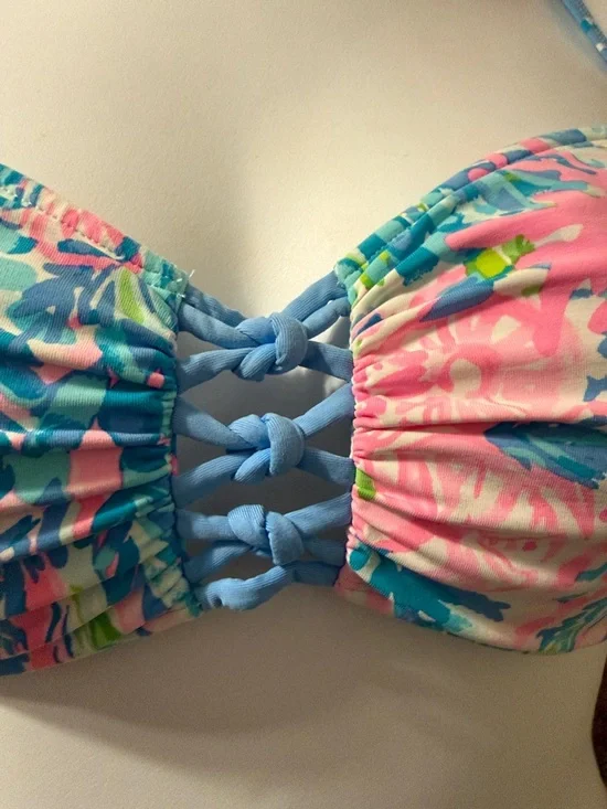 Lilly Pulitzer Pink & Blue Lattice Bikini Top 14 - Picture 6 of 12